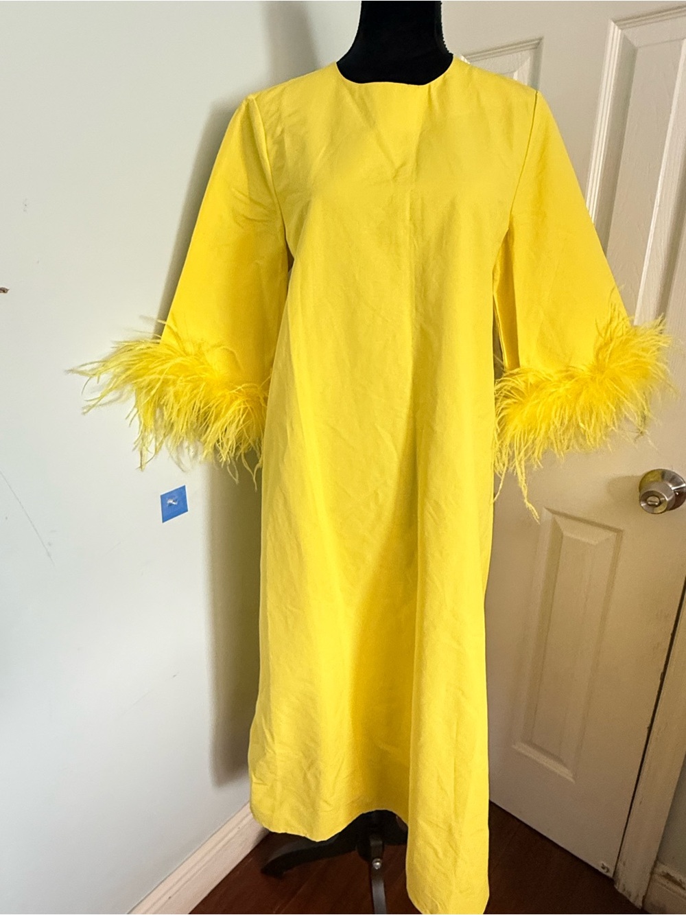 Tuckernuck Lemon Yellow Feather-Trim Midi Dress - Picture 8 of 16